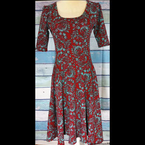 Lularoe Burgundy and Teal Print Nicole Dress